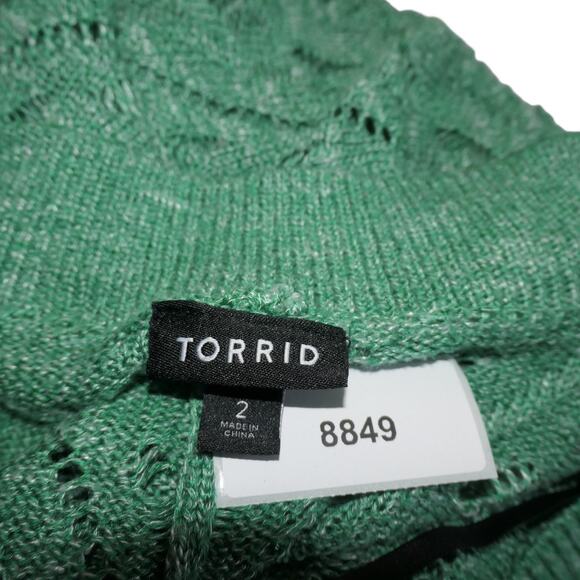Torrid Sweater Womens 2X Green Open Knit Pullover Short Dolman Sleeve V Neck - Picture 8 of 10
